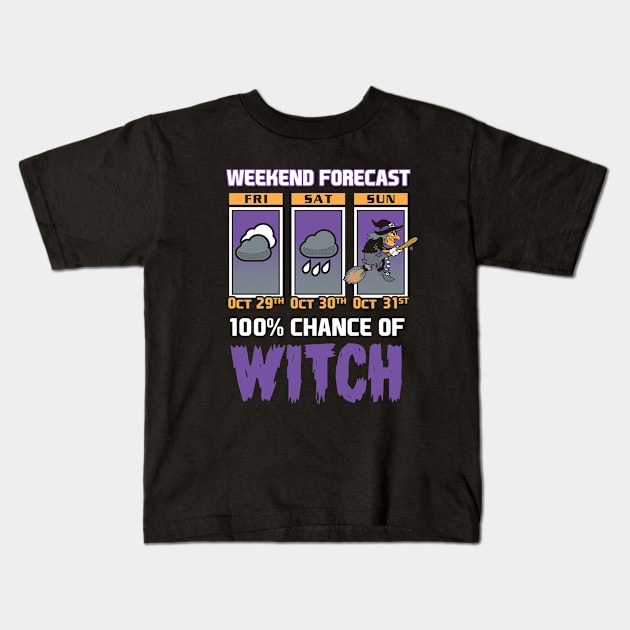 Weekend Forecast - 100% Chance of Witch - Cartoon Halloween Kids T-Shirt by Nemons